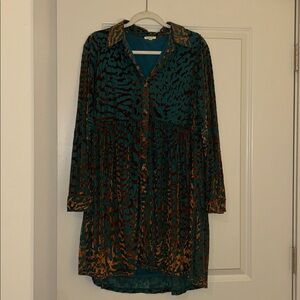 JODIFL Teal and Orange Long Sleeve Dress